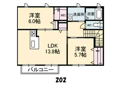 キュプリーノス(2LDK/2階)の間取り写真