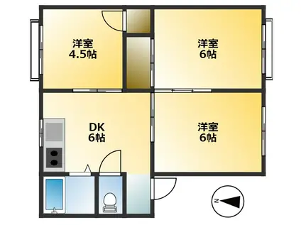ジョイハウスサクラダ花尻(3DK/1階)の間取り写真