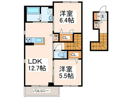 シャーメゾンベノーバ(2LDK/2階)の間取り写真