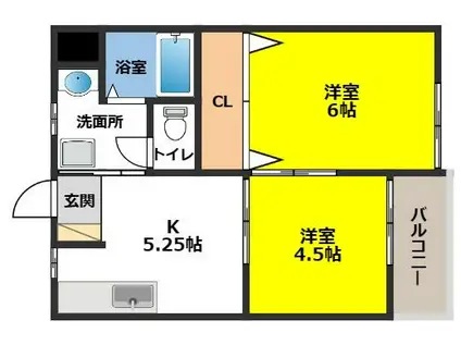 ロイヤルヒルズ南仙北(2DK/2階)の間取り写真