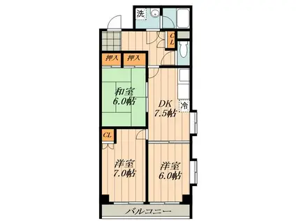 パラシオン豊岡(3DK/2階)の間取り写真