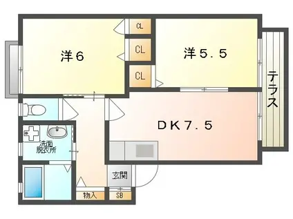ソレイユI号館(2DK/1階)の間取り写真