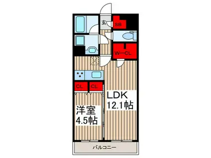 S-RESIDENCE北戸田(1LDK/4階)の間取り写真