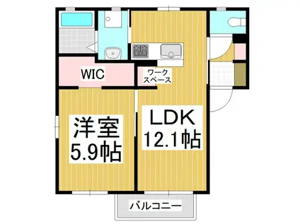 メゾンK B棟(1LDK/1階)の間取り写真