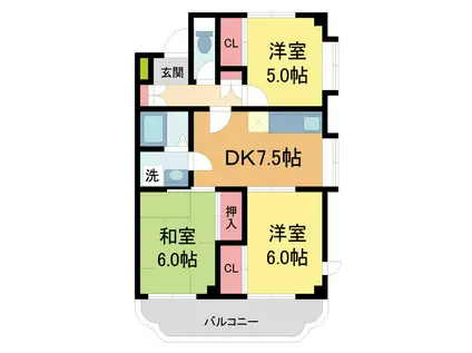 エクセレント甲子園3番館(3DK/3階)の間取り写真