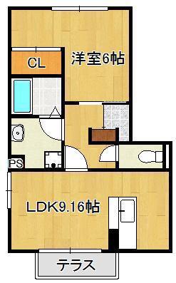 ソレールヴィラ(1LDK/1階)の間取り写真