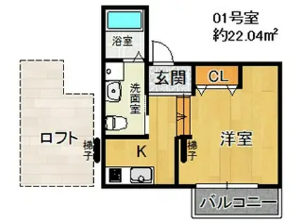 セインツ2号館(1K/1階)の間取り写真
