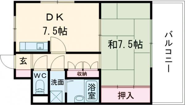 ハイライフ高砂(1DK/2階)の間取り写真