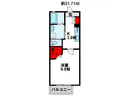 コワルージュ A(1K/2階)の間取り写真