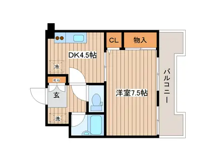 グリーンハピー宮城野(1DK/6階)の間取り写真