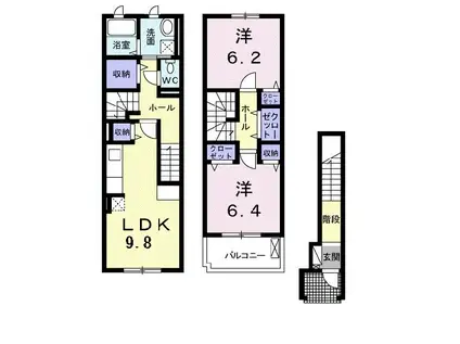 パレ・ロザージュI(2LDK/2階)の間取り写真