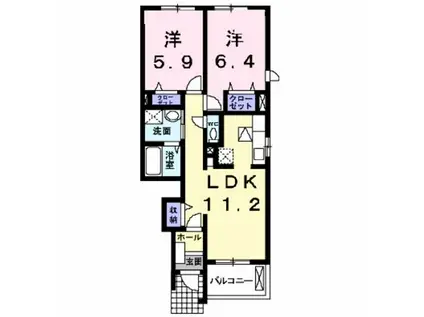 リヴィエールラティエ(2LDK/1階)の間取り写真