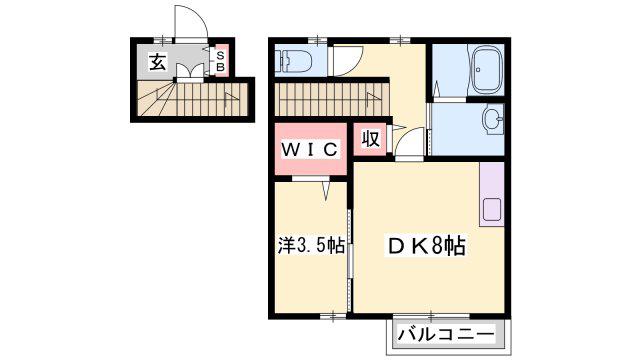 コンフォート新野辺(1DK/2階)の間取り写真