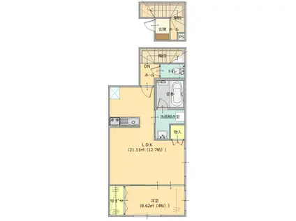 グランツリー下浜田(1LDK/2階)の間取り写真