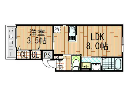モアナ長瀬(1LDK/2階)の間取り写真