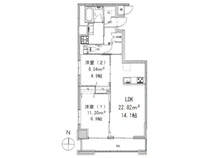 モンテヴェルデ神楽坂弐番館(2LDK/3階)の間取り写真