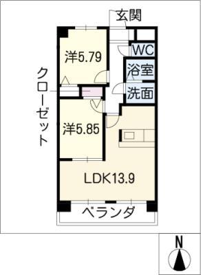 パークアベニュークニワ(2LDK/3階)の間取り写真