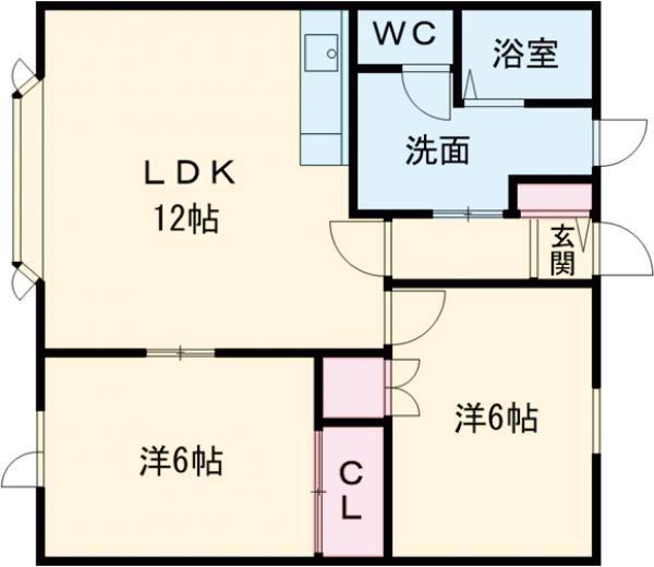 エバーホープB(2LDK/1階)の間取り写真