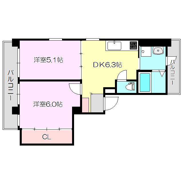 新和ルミエール(2DK/6階)の間取り写真