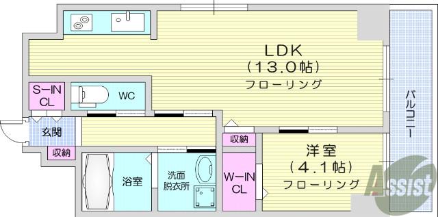 ONEHOUSE上杉(1LDK/6階)の間取り写真