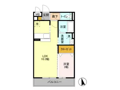 ブリックガーデン(1LDK/2階)の間取り写真