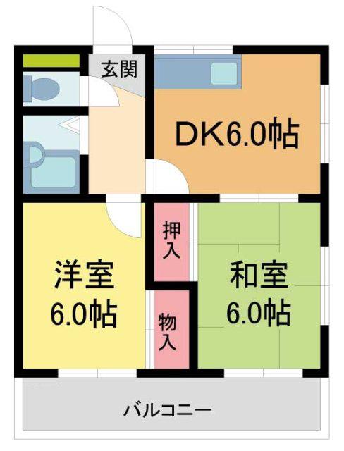 福山ハイツ(2DK/2階)の間取り写真