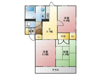 ディアスオーク(3K/1階)の間取り写真