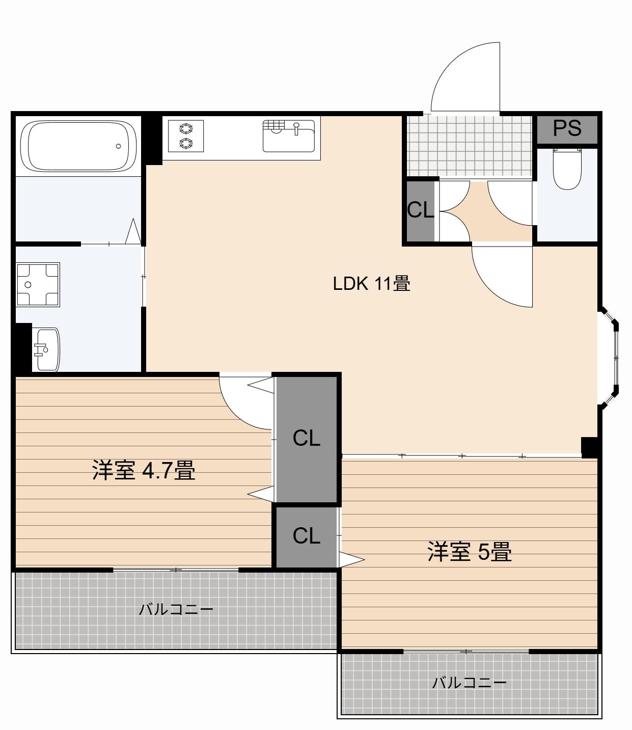 クリエオーレ大正(2LDK/2階)の間取り写真