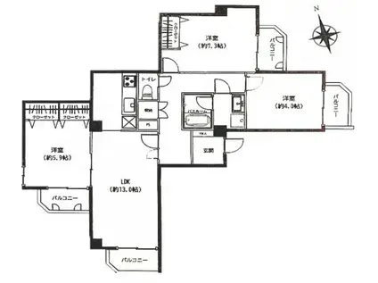 余丁町サンハイツ(3LDK/3階)の間取り写真
