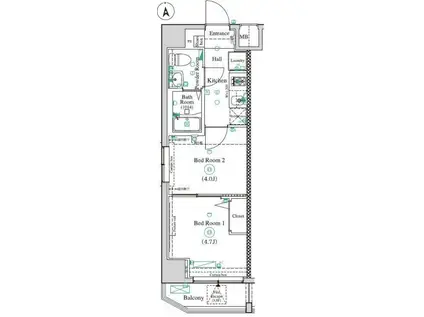 アンベリール マーロ北綾瀬II(2K/4階)の間取り写真