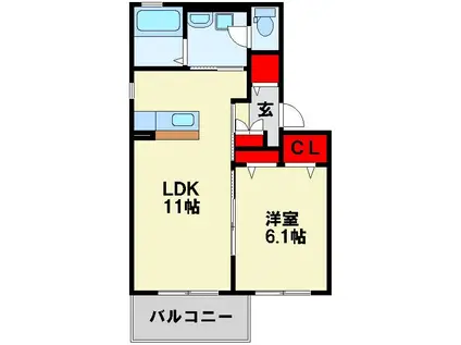 プロスパー天神(1LDK/2階)の間取り写真