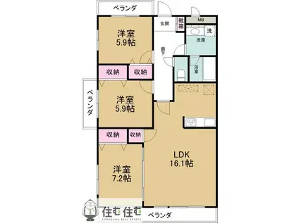 アーバンポイント三好II(3LDK/5階)の間取り写真