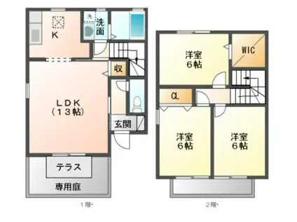 アンソレイエB(3LDK/1階)の間取り写真