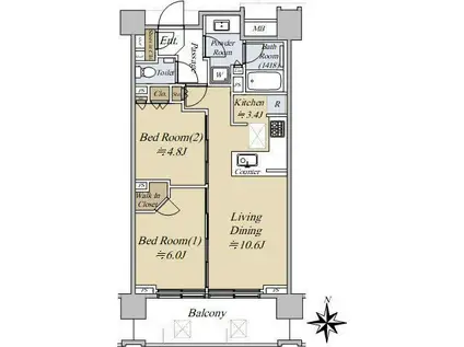 シティハウス中野レジデンス(2LDK/7階)の間取り写真