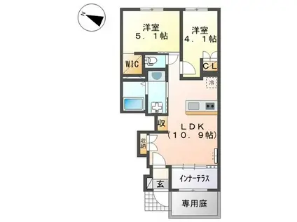 ロータスコートII(2LDK/1階)の間取り写真