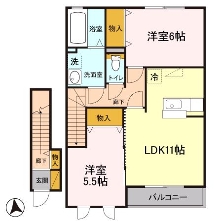 イエローアイリスB(2LDK/2階)の間取り写真