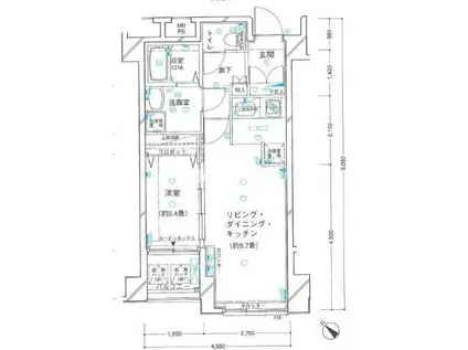 ヴェルト横濱石川町(1LDK/4階)の間取り写真