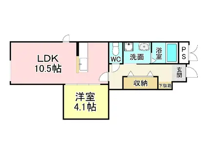 SUN VIA下到津(1LDK/1階)の間取り写真