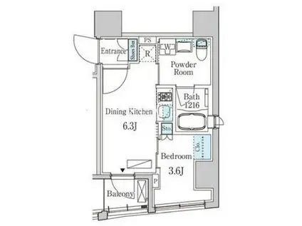 ザ・ライオンズフォーシア八丁堀(1DK/2階)の間取り写真