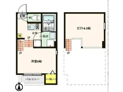 ハーモニーテラス南小泉(1K/2階)の間取り写真