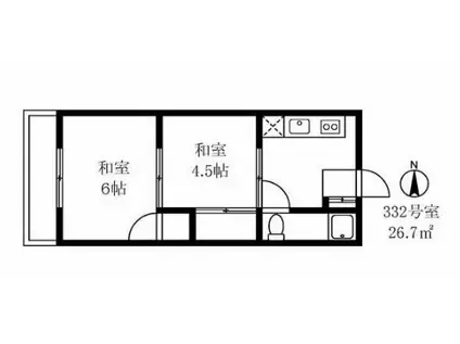 青葉マンション3号館(1DK/3階)の間取り写真