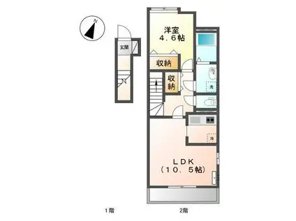 サム ブランチ(1LDK/2階)の間取り写真