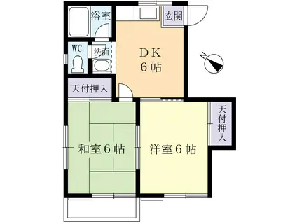 サニーヒルコーポA(2DK/2階)の間取り写真