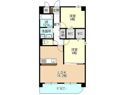 グロウヒルズ新守(2LDK/3階)の間取り写真