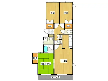 牛久ロイヤルレジデンスB棟(3LDK/2階)の間取り写真