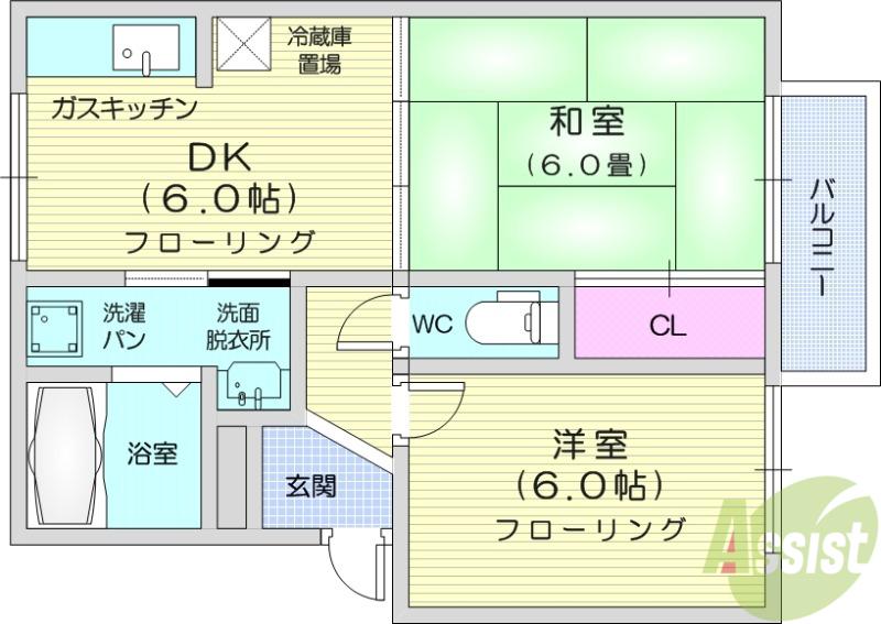 セジュールA(2DK/2階)の間取り写真