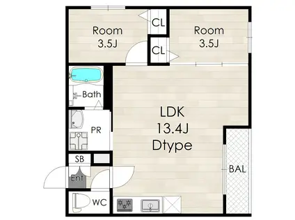アバンティオ泉佐野(1SLDK/2階)の間取り写真