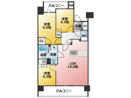 プレサンス名駅南ブリエ(3LDK/3階)の間取り写真