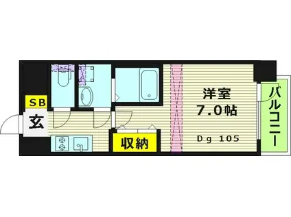 レジュールアッシュ桜宮リバーテラス(1K/1階)の間取り写真