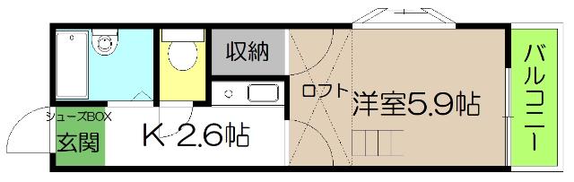 ハピネス幸町(1SK/2階)の間取り写真